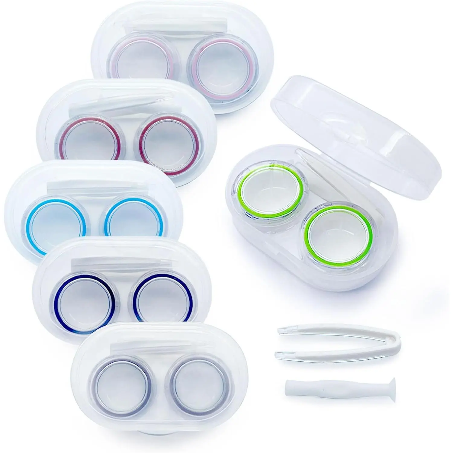6-Pack Plastic Contact Lens Case Kit with Stick Tool Set, Candy Colors, Compact Daily Pouch, Lens Safety Protection, Portable Organizer for Travel/Home (Beauty & Personal Care Eye Care Accessory, Pouches)