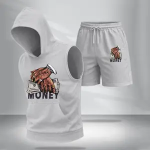 Men’s Sleeveless Hoodie & Shorts Set – “Money” Graphic, Summer Two-Piece Activewear, Casual Streetwear, Regular Fit Gym & Sport Fashion, Lightweight Men’s Outfit