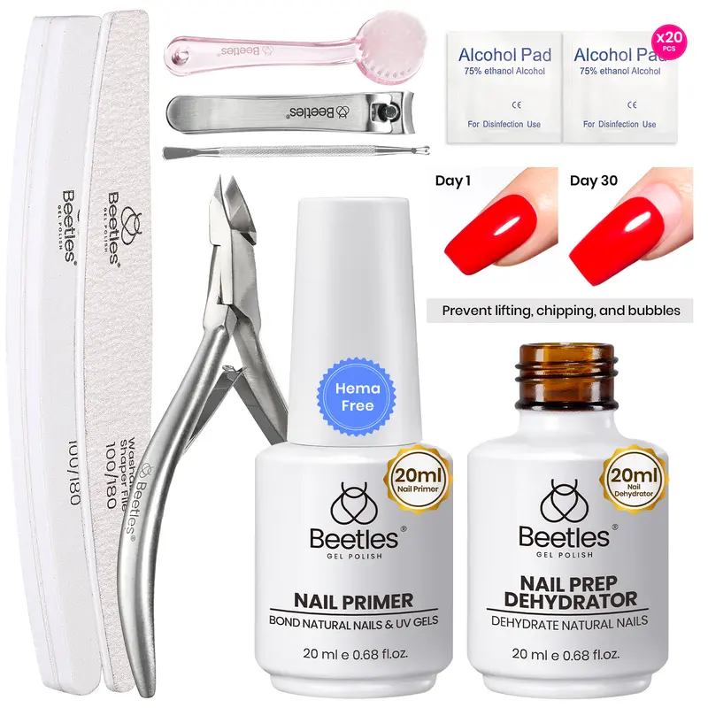 Beetles Hema-Free Nail Prep Kit Nail Dehydrator and Primer Nail Care Tool Kit Acid-Free Dehydrate Bond Primer with Manicure Tools for Polish Cutics #TikTokShopBacktoSchool
