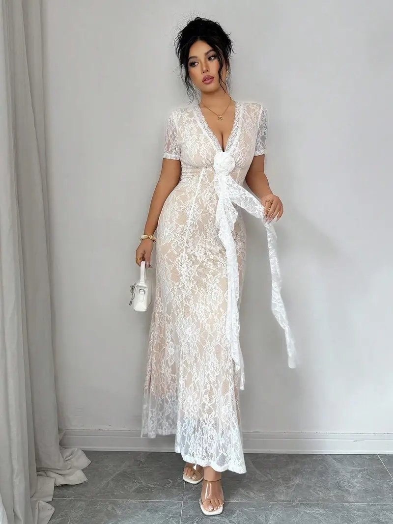 black lace dresses for wedding guest Cocktail Dress for Women Cap Sleeve Lace Dress for Wedding Guest Busin –  Belle Poque Offcial main image 1