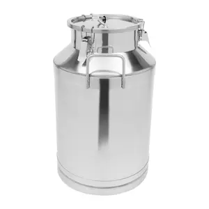 40L/60L Silver Round Milk Can 201 Stainless Steel Mirror Polishing Free Standing Holds Solids & Liquids For Home & Shops