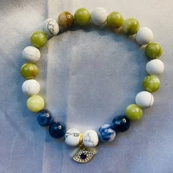 18K Gold Evil Eye Jade Bracelet - Canadian Jade, White Howlite, Blue Sodalite Jewelry Accessory