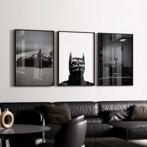 Dark Knight Wall Art Set of 3 Vigilante Poster Vintage Car Print Cinematic Noir Decor Superhero Pop Art Black White Digital Download