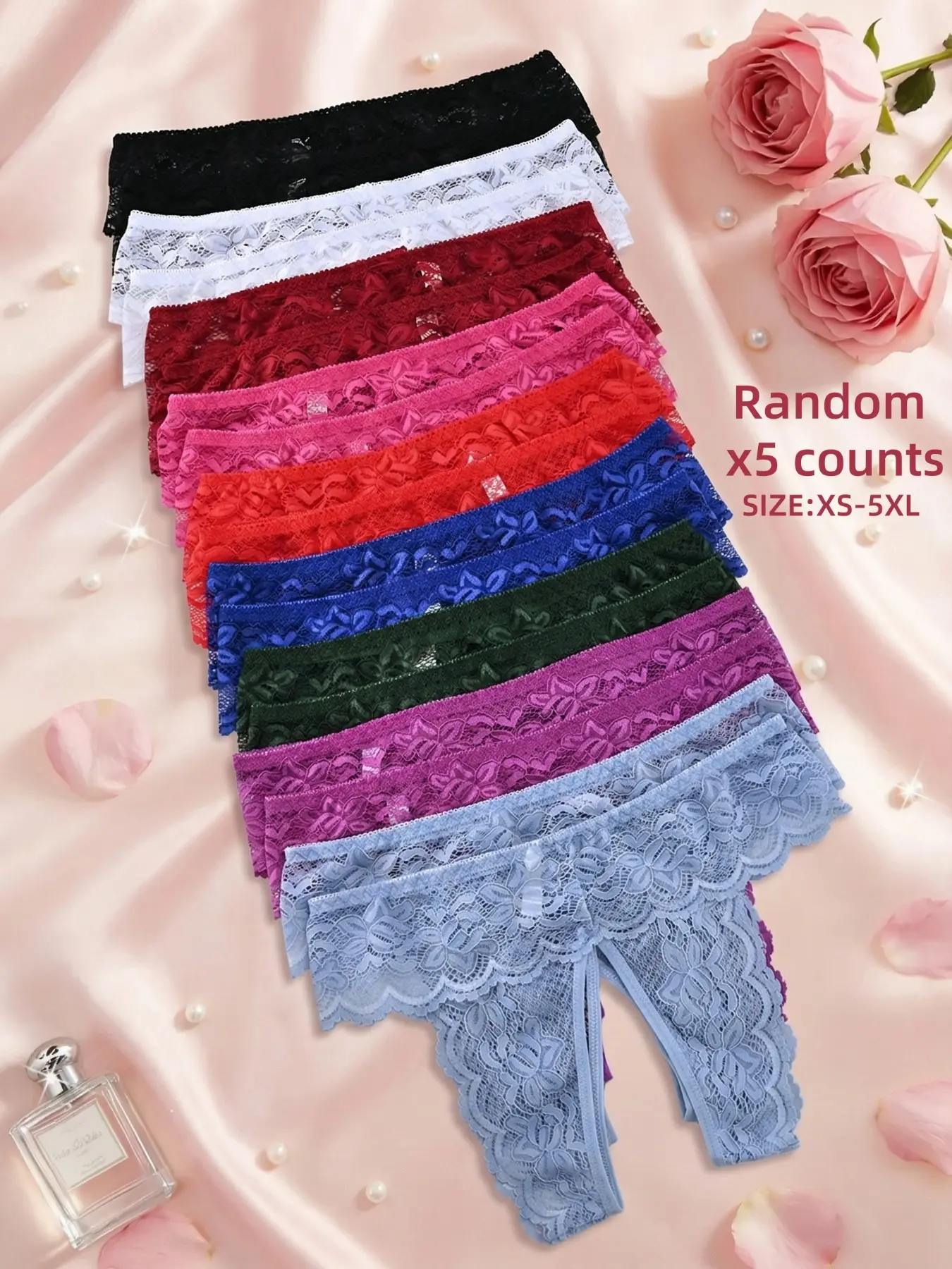 Random color,Women's Sexy Open-Crotch Thong Panties, Valentine's Day Gift, Contrast Lace Panties, Lace Transparent T-Underwear, Opening Crotch Underwear, All Seasons