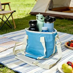 4 Compartment Insulated Drink Carrier Bag, Family Size Tumbler Caddy with Adjustable Strap, Reusable Drink Holder for Hiking, Camping, Sports & Family Outings, Blue/Black Available