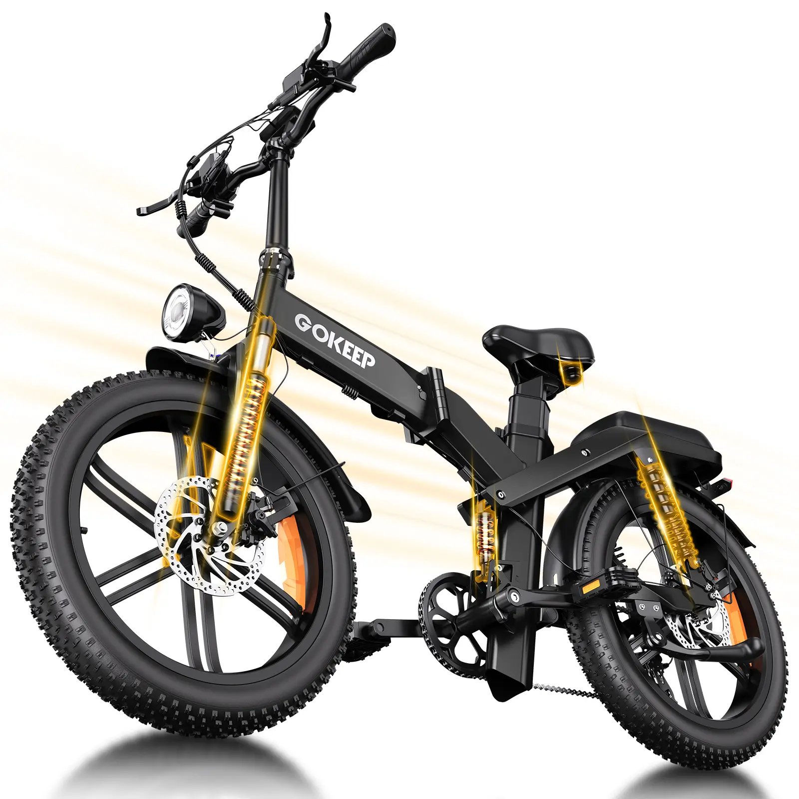 GOKEEP Adult Foldable All-Terrain Electric Bike, 1000W Peak Motor, 48V Dual Removable 13.5Ah/7.8Ah Batteries, 40-62 Mi Range (62 Mi Pedal Assist), 20MPH Top Speed, 20"×4" Fat Tire E-Bike, 12 Months Support, 24-Hour Customer Support