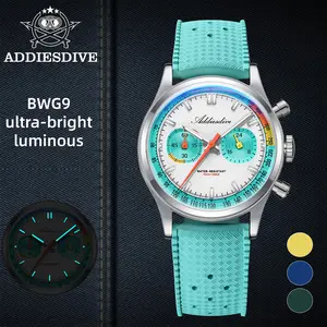 ADDIESDIVE Mens Casual Watches - VK64 Hybrid Movement Chronograph K1 Doemd Crystal 100m Waterproof Super Luminous Mens Vintage Watch Summer Watch