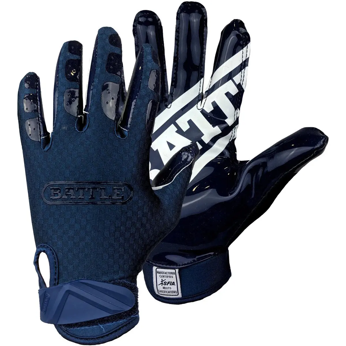 Battle Sports Triple Threat Sporty American Football Receiving Gloves - Breathable, Ultra-Stick, Snug Grip, Navy, Limited Ed., Secure, Legal Stick Limit, Reinforced Stitching, Anti-Skid, Adults'