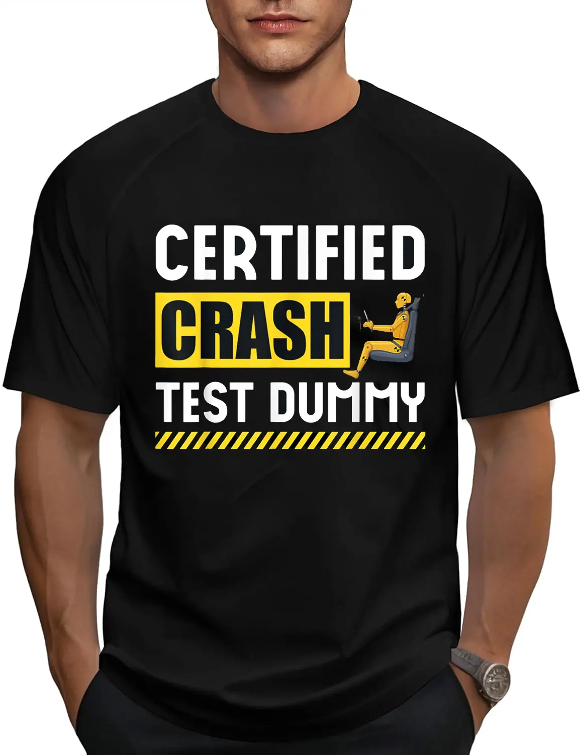100% Cotton Certified Crash Test Dummy Funny Road Safety Fun Automobiles T-Shirt