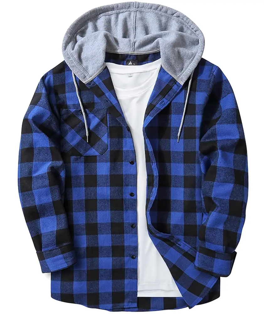 Men's Flannel Shirt Plaid Hoodie Stylish Long Sleeve Fall Casual Button Down Western Shirts with Flat Pocket tiktok shop wardrobewinter free 3 day shipping fall shopping clothing