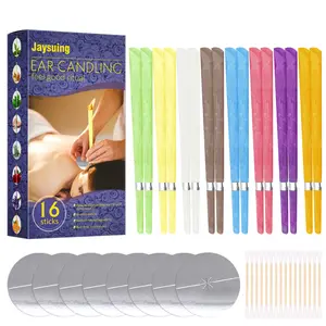 Ear Candle Wax Cleaning Set (16 pcs) – Relaxing Stress Relief with Plug Candle, Natural Bee Wax Ear Candles in 8 Different Scents, Professional Collection