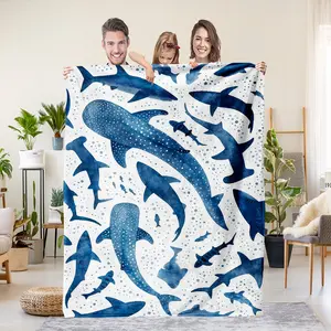 Shark Pattern Blanket, Soft Warm Home Office Travel Throw, Lightweight Air Conditioning Nap Blanket, Cozy Bedroom Accessory, Soft Comfy Blanket