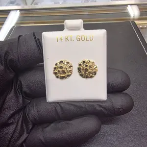 14k Round Nugget Earrings Solid Gold 14 KT Gold Earrings for Women Girls and Men