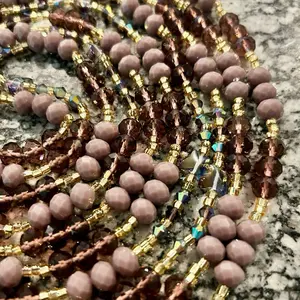 Luxury Mauve and Purple Glass Crystal Waistbead with Gold Accents and AB Finish Beads