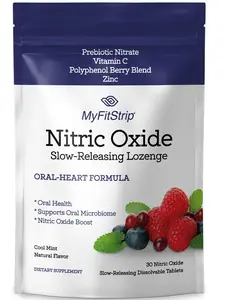 MyFitStrip Nitric Oxide Lozenge - Slow-Dissolving Mint-Fresh Lozenges with Prebiotic Nutrients Vitamin C & Polyphenol-Rich Botanicals - Supplement for Oral & Heart Health