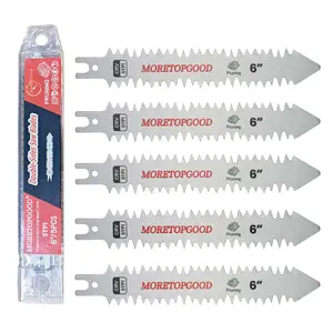 Double-sided reciprocating saw blade, quality pruning Japanese tooth saw blade, suitable for cutting bamboo branches, tree trunks, tree limbs, tree roots, shrubs, and tree stumps. 5 TPI. (1 box containing 4 blades plus 1 additional free blade)