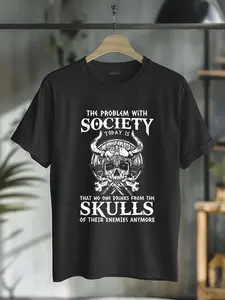100% Cotton Viking Nordic Valhalla Odin Funny Society Problem Today T-Shirt
