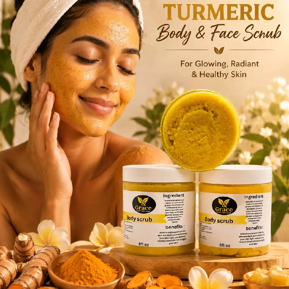 Turmeric Body & Facial Scrub - Dark Spots Remover, Face Care Products, Skin Clogged Pores Solution for Smooth Skin Routine