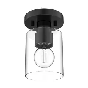 DYMOND Industrial Semi-Flush Mount Ceiling Light, Cylinder Glass Shade Light Fixture with E26 Base, for Kitchen Island, Hallway, Foyer, Porch, Pantry Room, Laundry Room