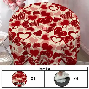 1pc 1pcs Red & Pink Heart Tablecloth Suitable for Valentine's Day & Mother's Day Decorations, Round or Rectangular Polyester Table Cover with Heart Print, Machine-Made for Home Kitchen Parties, Picnic Dining Table Decorations for