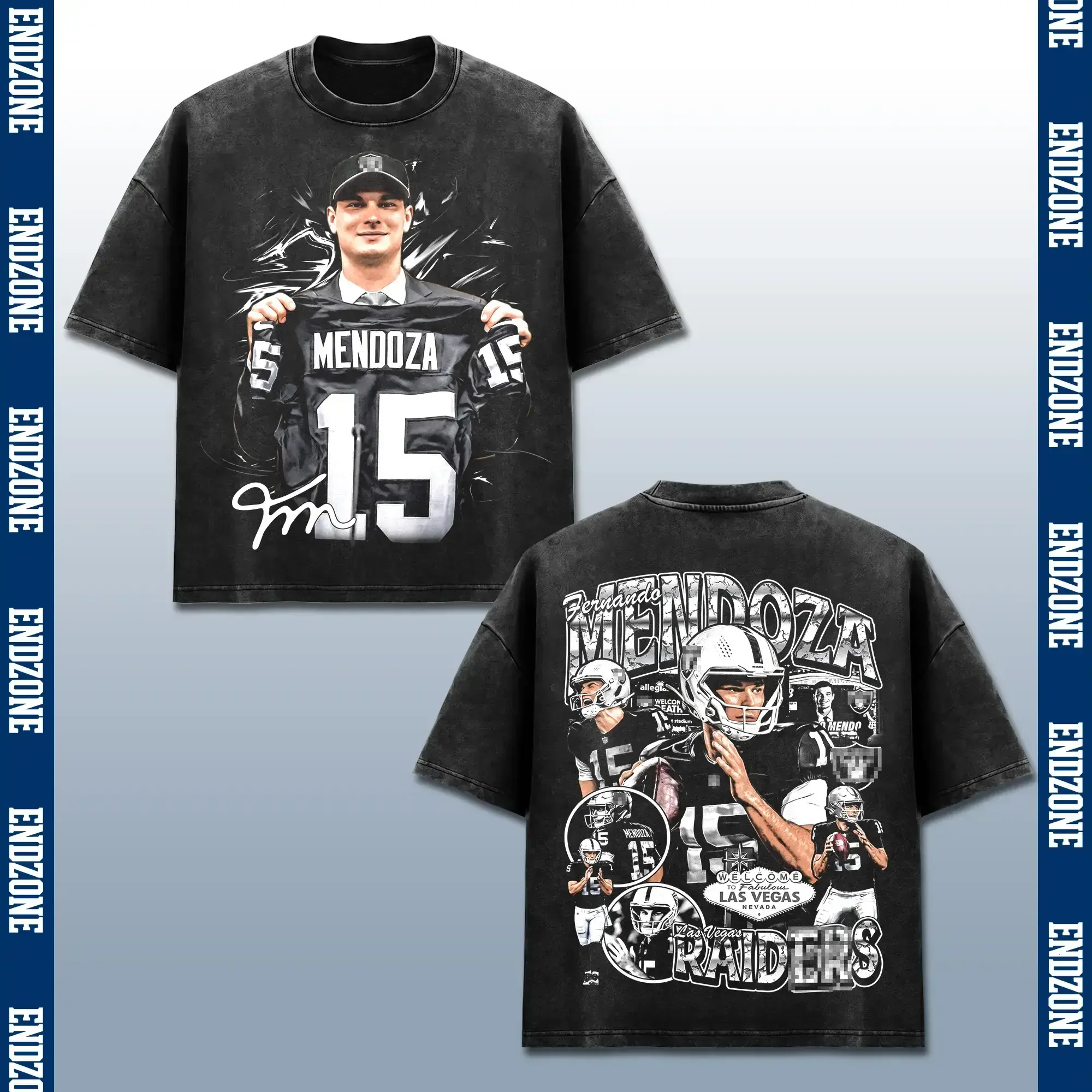 [FREE SHIP] Fernando Mendoza FM 15 Vintage Graphic Shirt, Vegas Silver Black Football Fan Tee, Pro Gridiron Sunday Championship Season Gear, Retro Bootleg Football Graphic T Shirt, Heavyweight Washed Oversized Unisex Hip Hop Streetwear Apparel