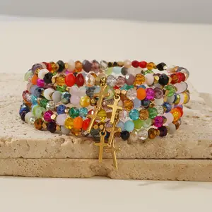 Cross Charm Bracelet with Greeting Card — Natural Stone Colorful Beaded Wristband — A Gift for Girlfriends, Best Friends, and Women