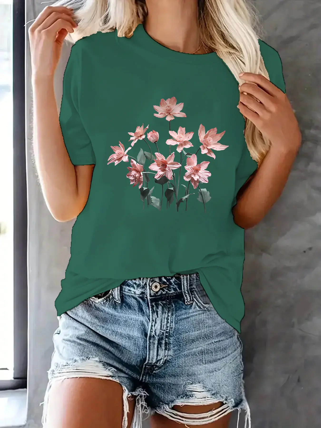 Women's spring summer casual collar round neck short sleeve fashion print T-shirt, fabric is stretch polyester, easy to care and machine wash, suitable for daily wear, breathable machine wash fabric, suitable for all seasons comfort