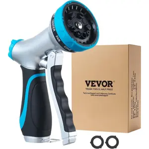 VEVOR Hose Nozzle, 10 Adjustable Spray Patterns, Metal Water Nozzle with Comfortable Ergonomic Grip, Garden Nozzle Sprayer with Flow Control for Watering Plants Lawns, Washing Cars PetsVEVOR Super Brand Day