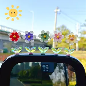 5 Piece Daisy Car Dashboard Decor Set, Plastic Spring Decoration, Party Suitable, No Power Required, Vehicle Center Console Rearview Mirror Ornament, Car Interior Decoration