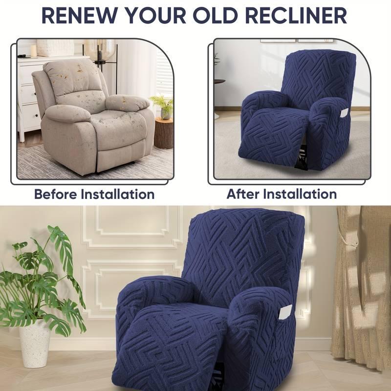 1-Seat Soft Recliner Chair Cover, Washable Sofa Couch Slipcover with Pocket, Nonslip Furniture Protector for Living Room, Bedroom & Home Decor
