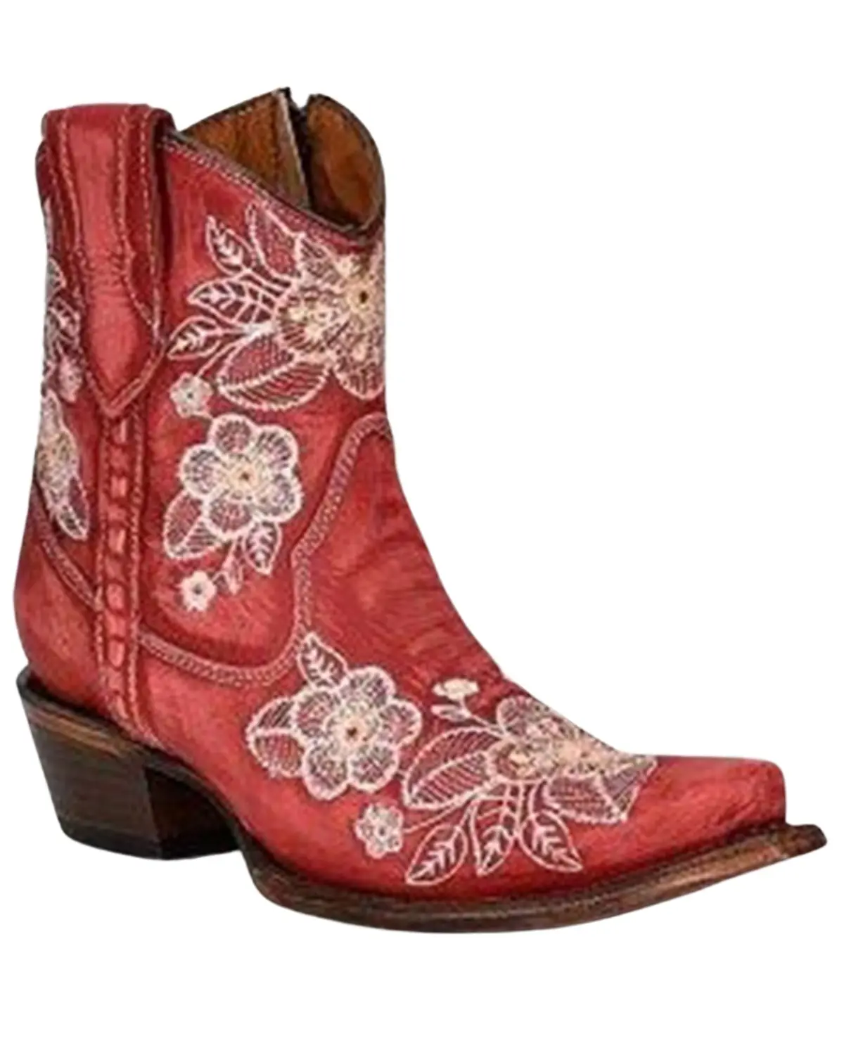 Circle G Women's Women'S Flowered Embroidery Ankle Western Booties Snip Toe - L5875