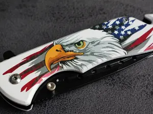 USA Eagle Flag Pocket Knife Patriot America 3.5" Blade Belt Clip