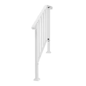 Karl Handrails for Outdoor Steps, Wrought Iron Handrail Fits 2 or 3 Steps, Transitional Handrail with Installation Kit, Stair Railing for Concrete Steps or Wooden Stairs(White)