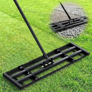 Lawn Leveling Rake, 2-in-1 Double Side Lawn Leveler Tool with 32x10in Ground Plate & Adjustable 78in Handle, Heavy Duty Carbon Steel Landscape Leveler for Grass Yard Garden Soil Sand Gravel