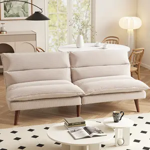 Futon Sofa Bed, 66 Inch Corduroy Futon Couch Convertible with Adjustable Backrest and Armrests, Recliner Sleeper Sofa for Small Spaces, Living Room, Office, Guest Room (Grey, 66 Inch) Sleeper Convertible Sofa Bed,Memory Foam Couch,Convertible outdoorfun