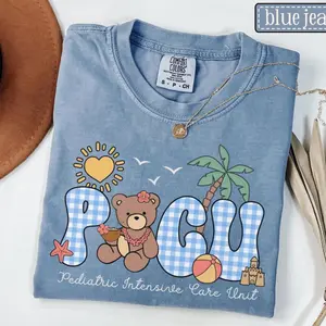 PICU Summer Comfort Colors Shirt • Pediatric ICU Nurse Bear Tshirt • Pediatric Intensive Care Unit Tee • Custom PICU Nurse Gift