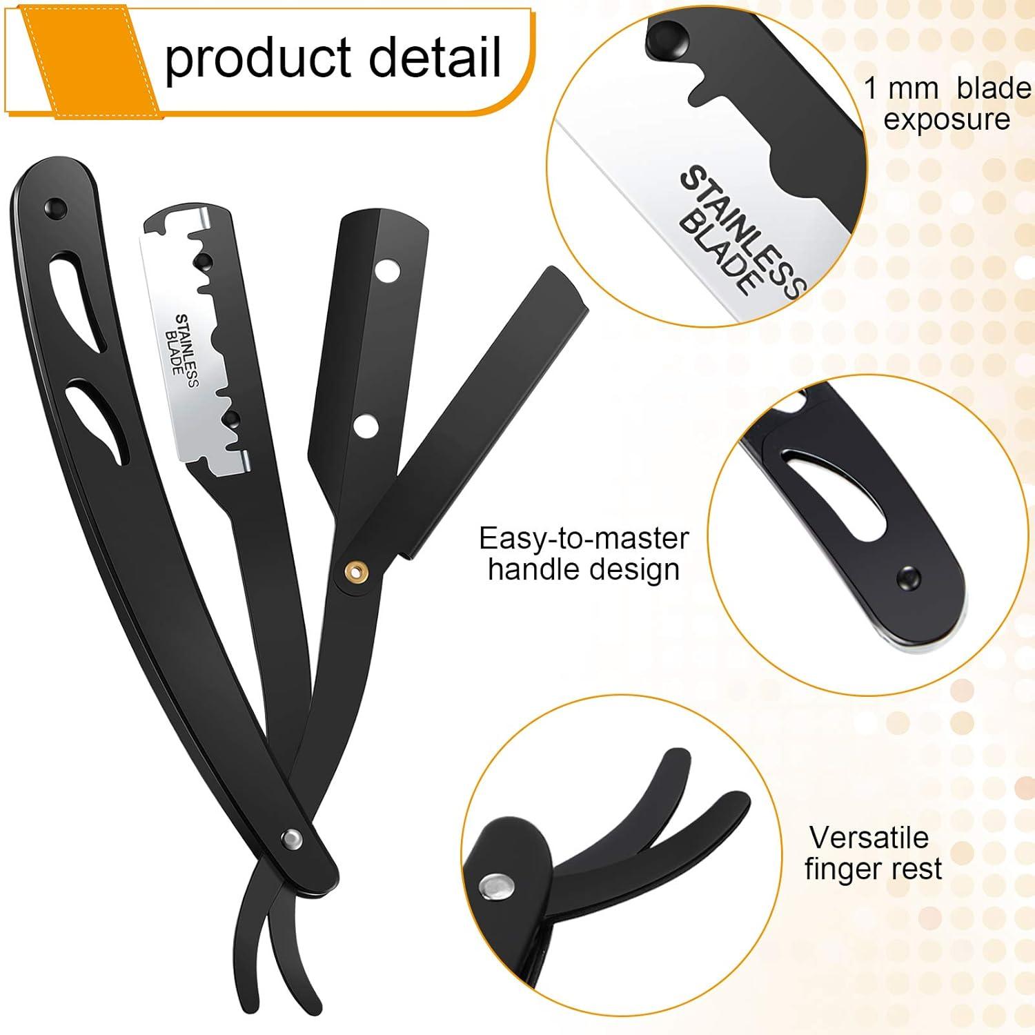 Professional Straight Edge Barber Razor w/ 100 CROWN Single Edge Razor Blades | Straight Razors for Men | Barbershop Accessories | Mens Shaving Knife & Shavette - Black Professional Straight Edge Barber Razor w/ 100 CROWN Single Edge Razor Blades | Straight Razors for Men | Barbershop Accessories | Mens Shaving Knife & Shavette - Black