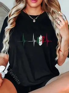 100% Cotton Mexico Heart Mexico Flag Heartbeat EKG Pulse Mexican Pride T-Shirt