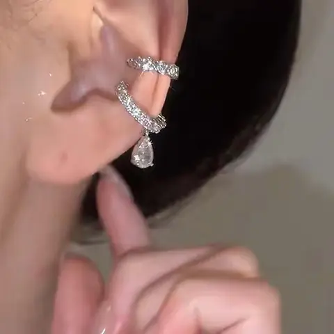 Double Layer Sparkling Zirconia Decorated Ear Cuff, Fashionable Earrings for Women & Girls, High Quality Earrings, Trendy All-match & Exquisite Jewelry, Chic Gorgeous Jewelry for Birthday Gift, Trendy fashionable accessories, Earcuff