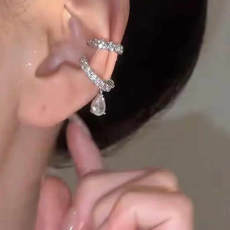 Double Layer Sparkling Zirconia Decorated Ear Cuff, Fashionable Earrings for Women & Girls, High Quality Earrings, Trendy All-match & Exquisite Jewelry, Chic Gorgeous Jewelry for Birthday Gift, Trendy fashionable accessories, Earcuff