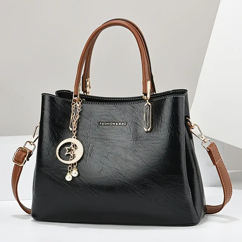 Women's Chic Colorblock Boston Bag, Dermal Leather Crossbody Satchel with Cow Hide Print, Lightweight Multi-Compartment for Everyday Casual Wear, Modest, Basic, Zip Closure, Double Handle, Elegant, High-Capacity, Hand Wash Only, Minimalist, Party