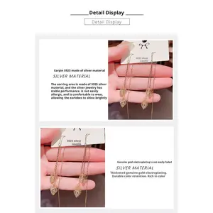 Flash & Finesse 14K Gold Plated Hollow Leaf Threader Earrings for Women - S925 Sterling Silver Post, Anti-Lost Tassel Dangle Earrings, Delicate Nature-Inspired Jewelry for Daily Wear & Gift Festival Gift