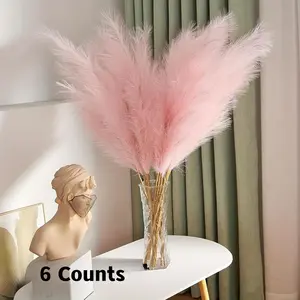 Artificial Pampas Grass, 6 Counts/set Large Romantic Faux Pampas Grass, Fluffy Bulrush Floral Vase Filler for Home Wedding Party Boho Decorations, Artificial Fake Plants