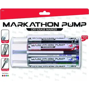 Markathon Pump Dry Erase Marker, Chisel Tip, Assorted Colors, 4 Pack with Eraser (MWL6SXBP4MKIT)