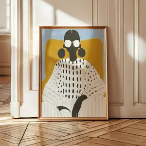 Afro Girl Abstract Wall Art, Minimalist Large Poster, Stripe Woman Print, Living Room Decor, Unframed 5 size, 8x12 to 27x40 inch