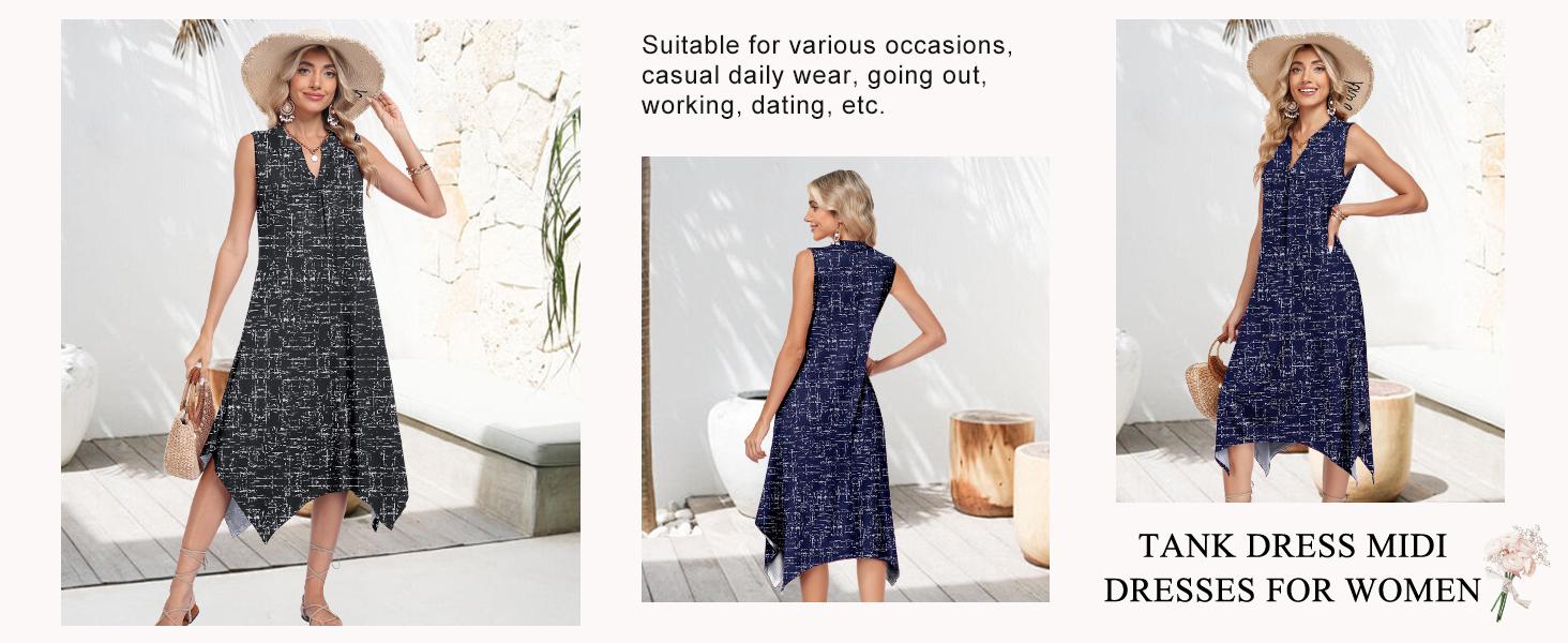 AUSELILY Summer Dresses for Women 2026 Casual Sleeveless Sundress Asymmetrical Hem Tank Midi Dress with Pockets SpringStatements