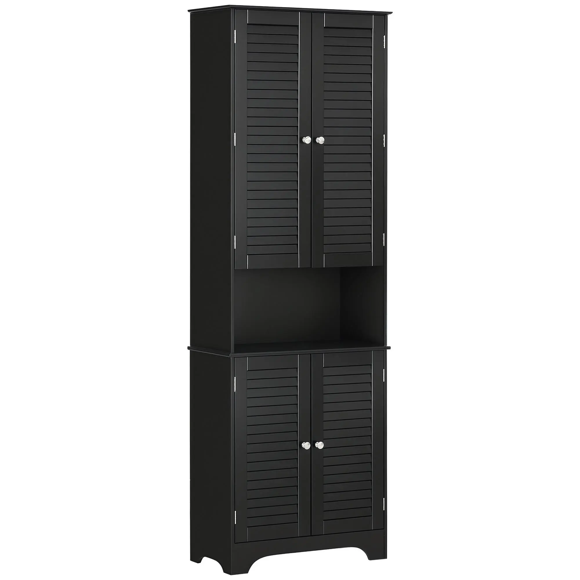 HOMCOM Tall Narrow Bathroom Storage Cabinet with Doors and Shelf Adjustability, Freestanding Linen Cabinet with 2 Cabinets and Countertop