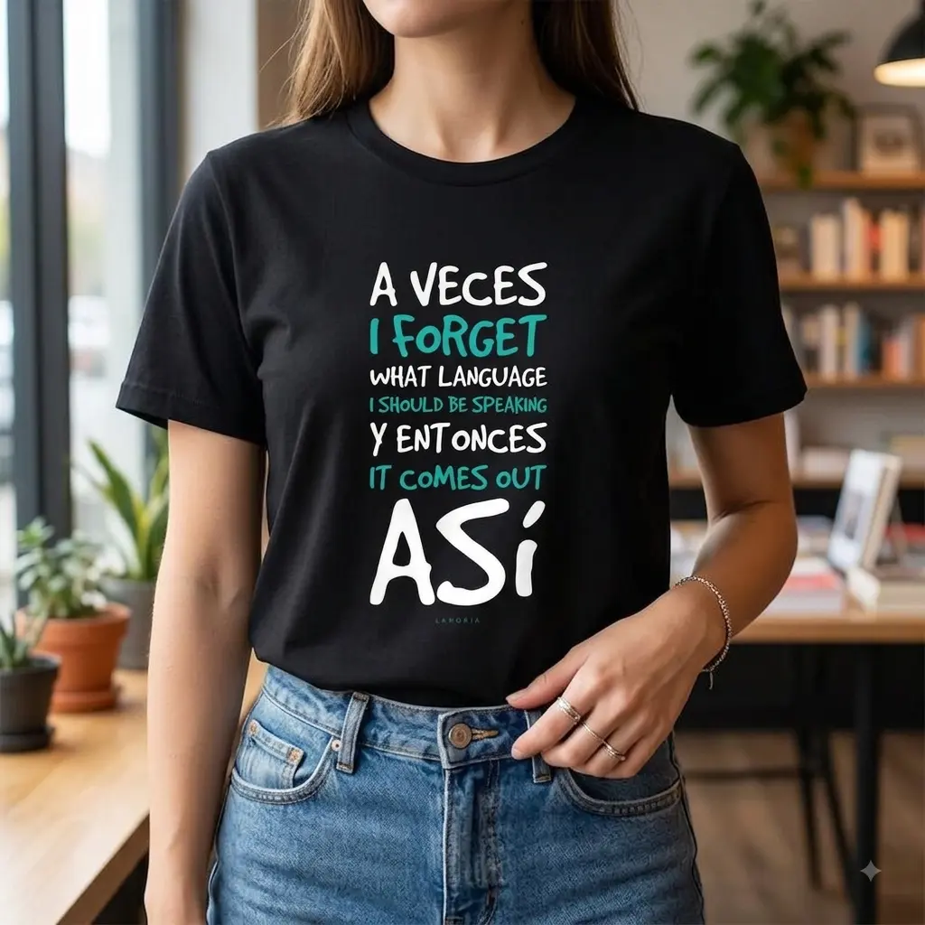Funny Spanish Quote T-Shirt for Women - 'A Veces I Forget What Language' Crew Neck Short Sleeve  100% Cotton Graphic Tee