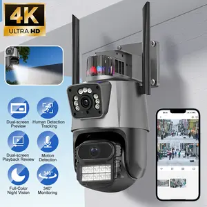 4K Dual-Lens WiFi Security Camera, Outdoor PTZ Camera with Dual-Screen Display, AI Human Tracking, Full-Color Night Vision, Two-Way Audio, Waterproof Home Surveillance System