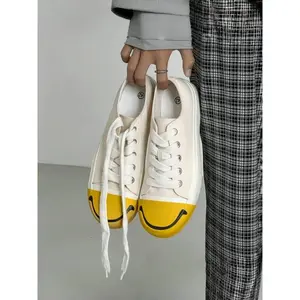 Men’s Smiley Face Canvas Sneakers, breathable casual shoes with a non-slip, durable sole—lightweight and comfortable, preferred for everyday wear